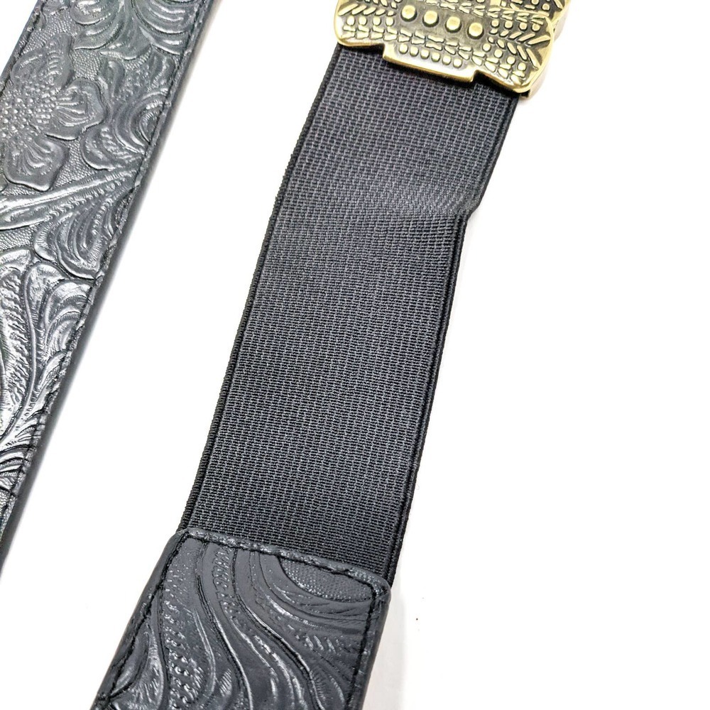 Chicos Belt Womens Medium Brown Black Leather Leopard Brass Gold Boho Western - Picture 6 of 12